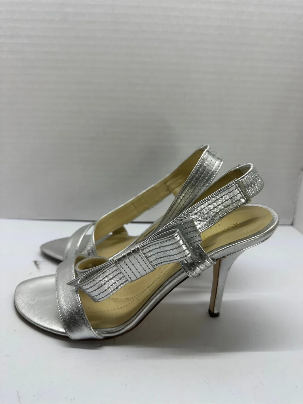 kate spade Metallic Silver Bow Slingback Sandals